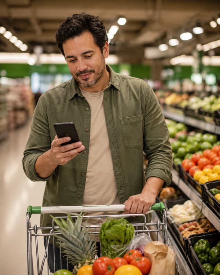 Papá comprando con la lista familiar